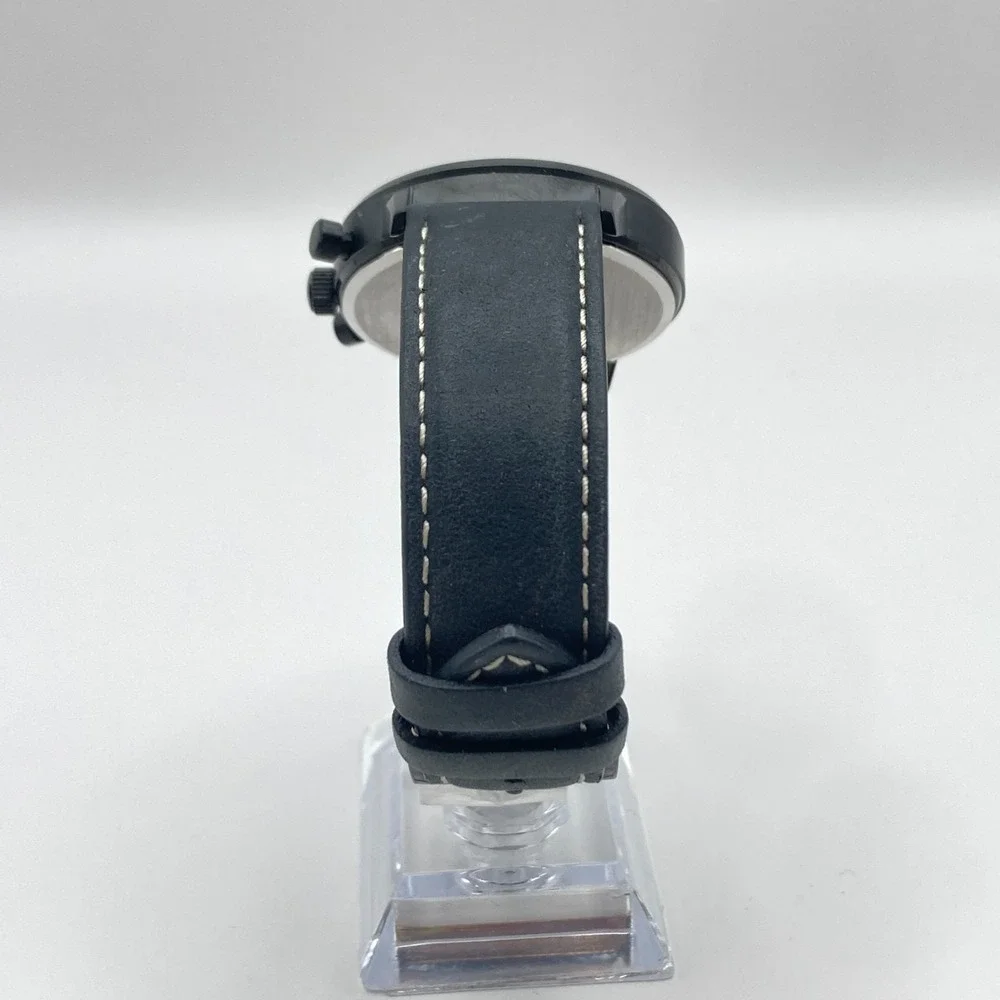 Lucky Brand Mens Watch Chronograph 35mm Black Orange Leather 50M New Battery 9